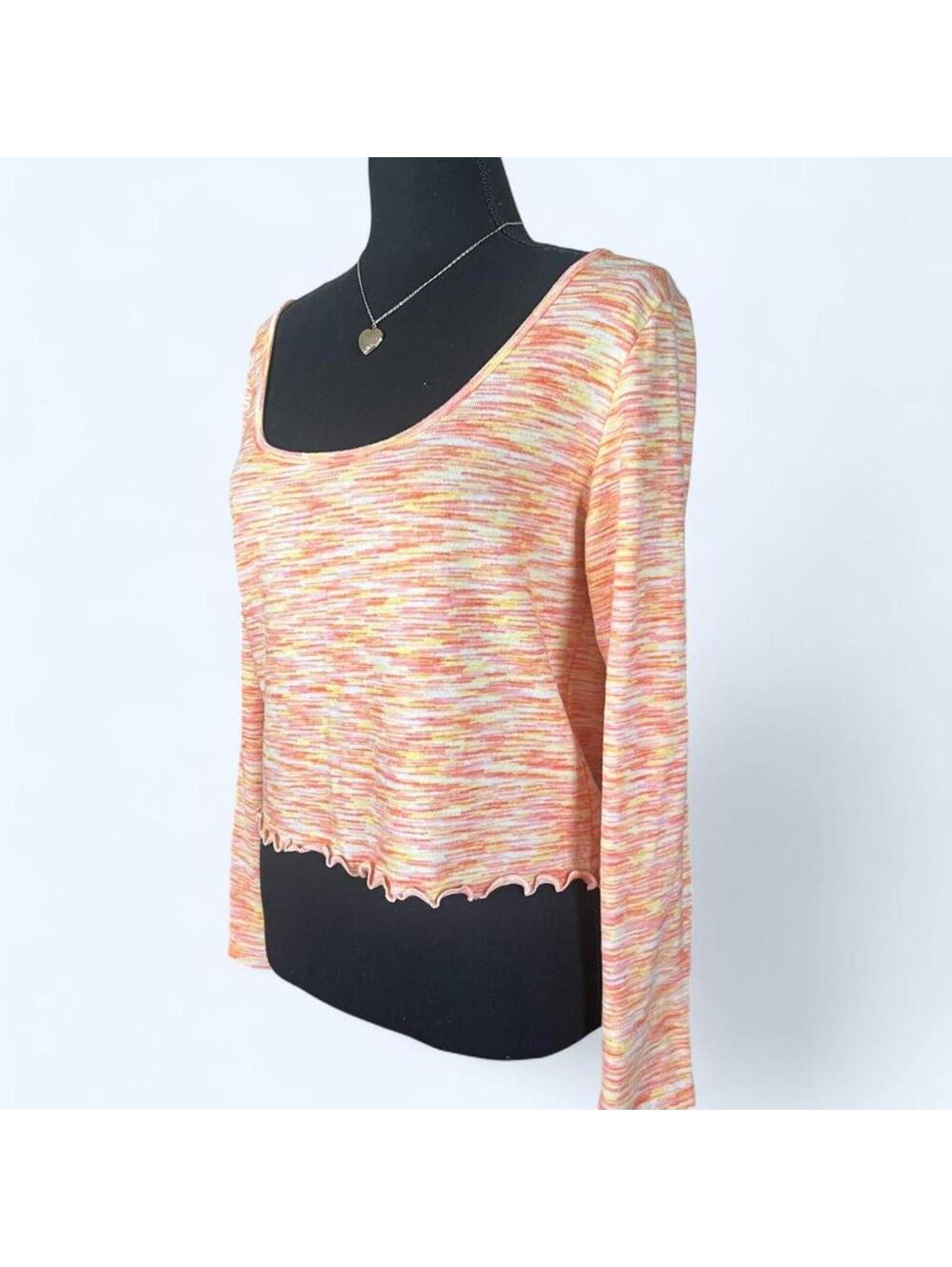 Y2K Colsie peach marled lettuce hem long sleeve coquette top size Large 🧡 - Picture 4 of 6